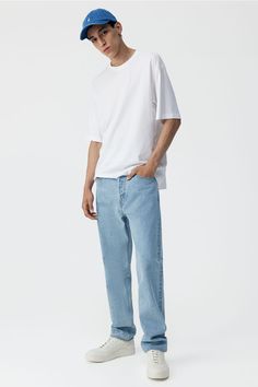 5-pocket  straight-leg jeans in rigid cotton denim with a regular waist and button fly. Relaxed fit from seat to hems with extra room from thighs down. Designed for everyday wear. Relaxed Jeans, Extra Room, Pocket Jeans, Light Denim, Denim Blue, Blue Man, Straight Leg Jeans, Leg Jeans, Blue Denim