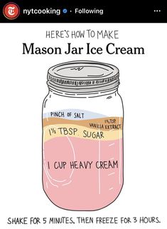 mason jar ice cream recipe with instructions to make it