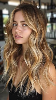 30 Innovative Balayage Hair Color Inspirations Dirty Blonde Hair Bangs, Blonde Balayage Aesthetic, Fall Hair Colors Blonde, Frizz Hairstyles, Blonde Caramel Hair, Warm Dark Blonde Hair, Subtle Money Piece, Warm Bronde Balayage, Warm Blond