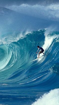 a man riding a wave on top of a surfboard