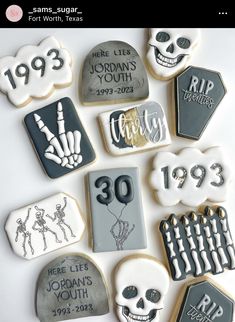 decorated cookies with the names and numbers of different people on them are arranged in a circle