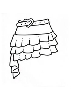 a black and white drawing of a skirt with a heart on the top, hanging from it's side