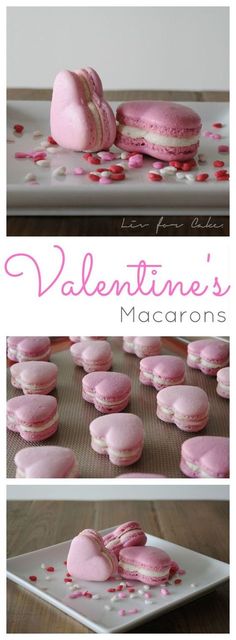 valentine's macarons with pink frosting and sprinkles on them