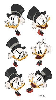 donald the duck character poses in various positions, including his hat and top hat with different expressions