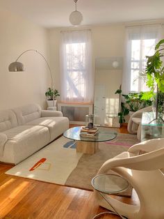 a living room filled with furniture and lots of windows