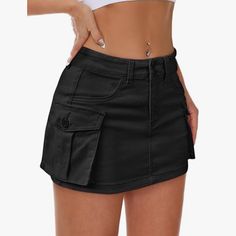 Brand New - Never Worn (Ordered The Wrong Size) Black Cargo Mini Skirt Outfit, Black Jean Mini Skirt Outfit, Black Fitted Skirt Outfit, Black Skirt Black Top Outfit, Cute Jean Skirts, Skirts Outfits Black Women, Black Jeans Skirt Outfit, Black Denim Mini Skirt Outfit, Mini Jean Skirt Outfit