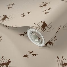 a wallpaper with horses and birds on it's side, in neutral colors