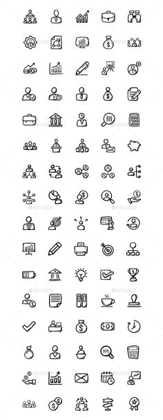 a large set of line icons in black and white