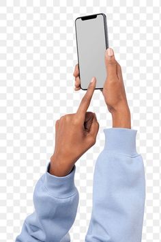 a person holding up an electronic device in their hand, with both hands on the screen