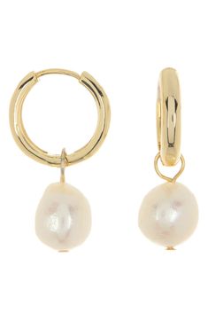 An ethereal freshwater pearl dangles from a classic huggie hoop earring on this elegant modern earring. 15mm huggie hoop, 9.5-10mm pearls Clip post back 14K gold plated base metal, freshwater pearl Imported Gold Earrings Pearl, Evry Jewels Earrings, Accessories Aesthetic Earrings, Bridesmaid Earring, Pearl Cross Necklace, 2024 Jewelry, Pearl Earring Set, Preppy Jewelry, Jeweled Earrings