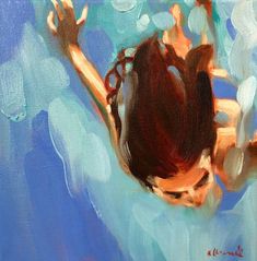 a painting of a woman floating in the water with her hands up to her head