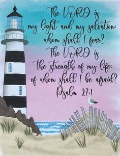 a painting with a lighthouse and bible verse