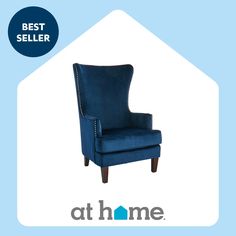 a blue chair with the words best seller on it in front of a white background