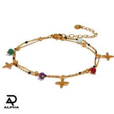 Add a pop of color and charm to your summer style with this beautifully crafted beach anklet! Featuring vibrant natural stone beads and delicate flower chain detailing, this stainless steel anklet is the perfect accessory for beach days, festivals, or casual outings. Its durable stainless steel construction ensures it's waterproof and tarnish-resistant, making it a must-have for summer adventures. Features: Material: High-quality stainless steel, real gold plated, natural stone beads Design: Col Adjustable Festival Anklet, Festival Adjustable Dangle Anklets, Adjustable Shell-shaped Bracelets For Festivals, Adjustable Gold Charm Bracelet Ocean-inspired, Flower Chain, Bead Flower, Beach Anklets, Colorful Accessories, Jewelry For Women