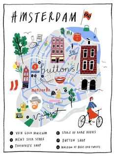 an illustrated map of amsterdam with the names and locations