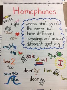 a piece of paper with writing on it that says homophones and the same words