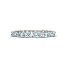 14K White Gold Ring with Diamond & Aquamarine | Rich & Thin Eternity Band | Gemvara Gold Ring With Diamond, Mother's Ring, Mother Rings, Ring Stack, Pearl And Lace, Ring With Diamond, Aquamarine Rings, Platinum Ring, 14k White Gold Ring