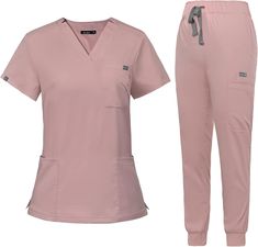 Amazon.com: VIAOLI Scrubs for Women Set Scrub Top &Jogger Pant Workwear Clinical Modern Athletic Suit Medical Uniforms (10 Pockets) (Pink, S): Clothing, Shoes & Jewelry Women Scrubs, Scrubs For Women, Scrubs Nursing Uniforms, Work Coveralls, Neck Yoga, Uniform Accessories, Scrubs Uniform, Safety Clothing, Medical Uniforms