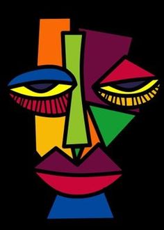 a colorful face on a black background