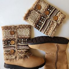 Never Worn. Like 2 Boots In 1, This Cozy Pair Includes Detachable Sweater-Knit And Faux-Fur Cuffs With Cute Button Details. 7" Shaft. Mukluk Boots, Fleece Boots, Fur Cuffs, Flat Booties, Funky Shoes, Knit Boots, Tan Boots, Warm Boots, Grey Boots