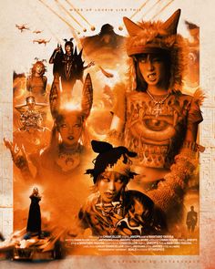 an advertisement for the movie's poster, featuring two women and one man in native costumes