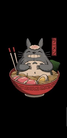 a cartoon cat eating ramen with chopsticks