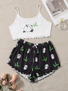 Pj Outfit, Cute Pjs, Cute Pajama Sets, Panda Print, Short Pj Set, Cute Pajamas, Lazy Outfits, Pajama Set Women