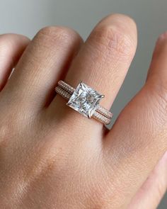 Princess Cut Genuine Moissanite Hidden Halo Set Gorgeous Bridal Wedding Ring Set Halo Wedding Rings Sets, Moissanite Wedding Set, Princess Cut Halo, Moissanite Ring Set, Princess Cut Moissanite, Moissanite Bridal Sets, Yellow Gold Wedding Ring, Wedding Rings Halo, Cvd Diamond