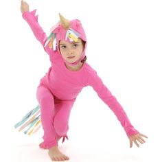 Meet the perfect unicorn! A magical costume from Band of the Wild. This bright pink unicorn with pastel rainbow hair and a golden horn is sure to be a favorite in the land of make believe. This lovely set comes as a full costume and includes a fully lined unicorn hat and tail as well as a cozy two piece pajama. Made with soft and breathable cotton that will stretch and wash with ease it is loved by kids and parents alike. This unique costume is designed for little hands to independently dress th Unicorn Costume For Kids, Pink Unicorn Costume, Land Of Make Believe, Unicorn Costume Kids, Pastel Rainbow Hair, Popular Costumes, Pajama Costume, Unicorn Hat, Golden Horn