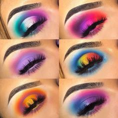 Colorful Eyeshadow Looks, Rainbow Eyeshadow, Drag Make-up, Bright Eyeshadow, Cute Eyeshadow Looks, Eyeshadow For Blue Eyes, Eyeshadow Collection, Makijaż Smokey Eye