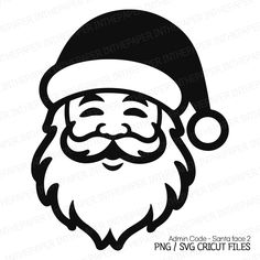 a santa claus face with a beard and hat on it's head, in black and