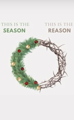 this is the reason season poster with a wreath and christmas lights on it's side