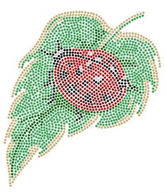 an image of a flower made out of small dots on white paper with green leaves