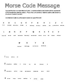 the morse code message worksheet is shown in black and white, with an image of