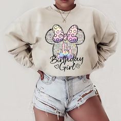 Disney Birthday Girl Sweatshirt, Disney Birthday Shirt, Disney Watercolor Castle Shirt Sweet 16 Shirts, Watercolor Castle, Disney World Birthday, Girls Disney Shirts, Disney Attire, Disney Watercolor, Disney Eras, Disney Birthday Shirt, Outfits 2014