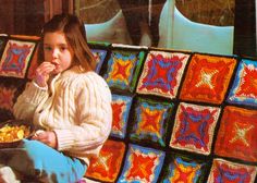 "Square Colors Afghan  This crochet pattern is for the Square Colors Afghan, as pictured.  It is a vintage designer pattern from the 1970s.  The pattern uses size F crochet hook.  The afghan measures 56\" by 77\".  You will receive a digital copy of the original pattern.  Upon purchase, this pattern will become instantly available for you to download as a PDF document.   **Buy 2 Patterns, Get 1 FREE.  Add all 3 items to your cart, then enter code FREEPATTERN for a discount for the price of 1 pat 80s Crochet, Multi Color Tile, Throw Blanket Crochet, Motif Blanket, 70s Retro Style, Color Graphing, Afghan Throw Blanket, Granny Square Afghan, Vintage Crochet Pattern