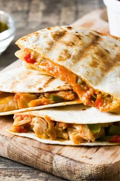 quesadilla stacked on top of each other with the words quesadilla authentic recipes