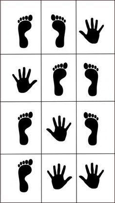 black and white silhouettes of hands and feet