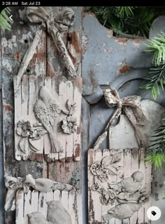 an old door with some decorations on it