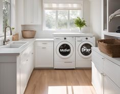 a washer and dryer in a white kitchen