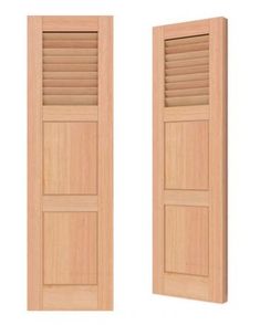 two open wooden doors with shutters on each side and one closed in the middle