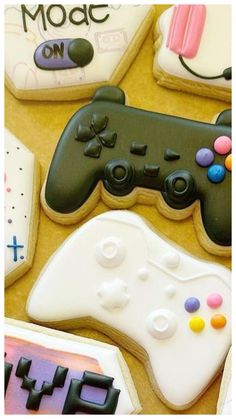 decorated cookies with video game controllers on them