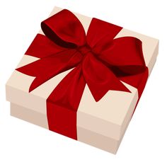 a white box with a red bow on it