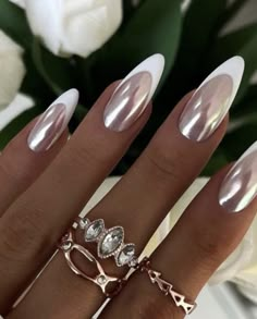 How To Strengthen Nails, Strengthen Nails, White Chrome Nails, Manicure Nail Designs, Long Acrylic Nail Designs, Smink Inspiration, Pretty Nail Art Designs, Elegant Nails