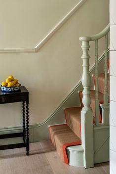 Coloured Stairs, Hallway Wall Colors, Curved Ceiling, Stairs Colours, Painted Staircases, Van Der Straeten, Hallway Designs, London Home, Victorian Terrace