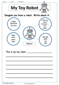 a robot worksheet with the words,'my toy robot'and an image of