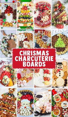 a collage of christmas charcuteries and desserts