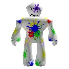 an image of a toy with paint splattered all over it's body