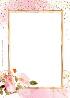 a pink and gold frame with flowers on it