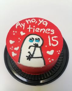 a red and white cake with the words no yyg atheines on it